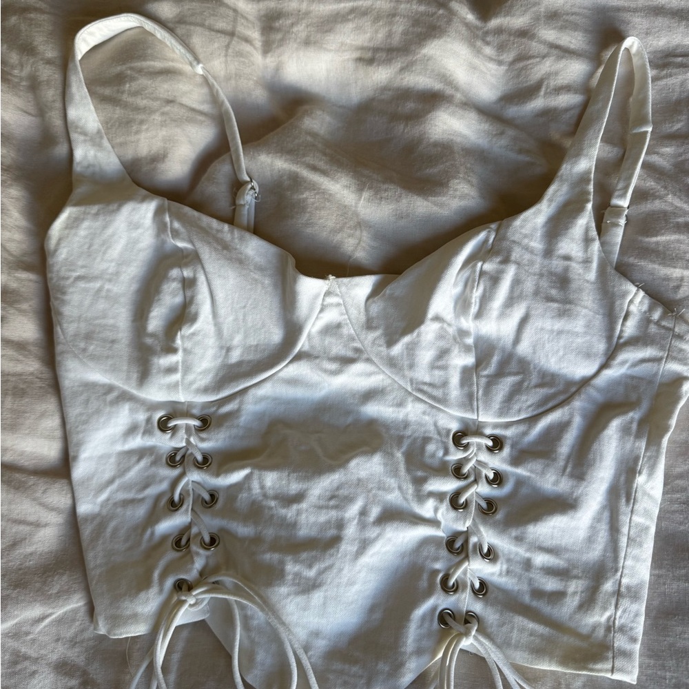 Windsor White Lace-Up bustier Top